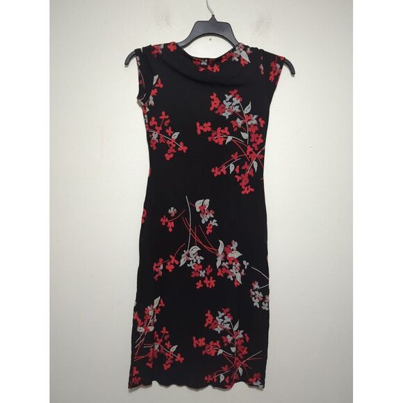Arden B Black Floral Midi Dress Womens Short Sleeve Pullover Size Small - Picture 4 of 7